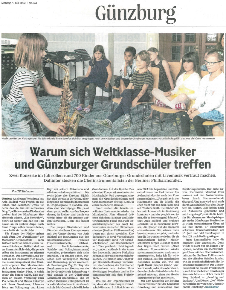 Warum sich Weltklasse-Musiker und Günzburger Grundschüler treffen